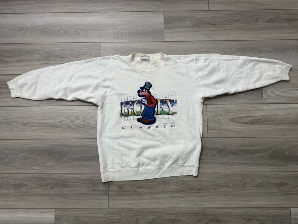 Vintage 90s Goofy Classic Disney Genus Sweatshirt USA Made Applique White Size M